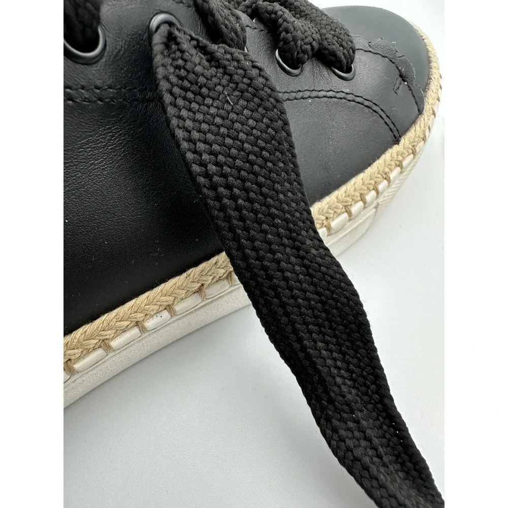 Kate Spade New York Lena Black Leather Sneakers Chunky Laces Scalloped Chic Sz 5